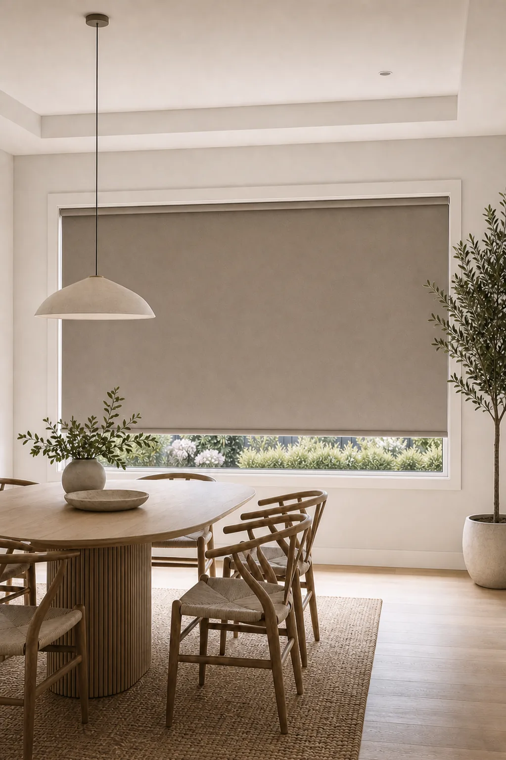 Blockout roller blinds installed in a dining room
