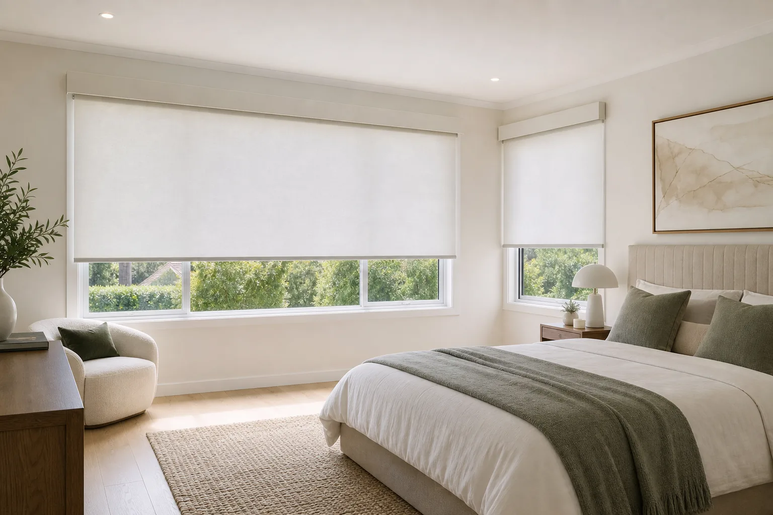 Beige Blinds and Cream Curtains for a Warm Room