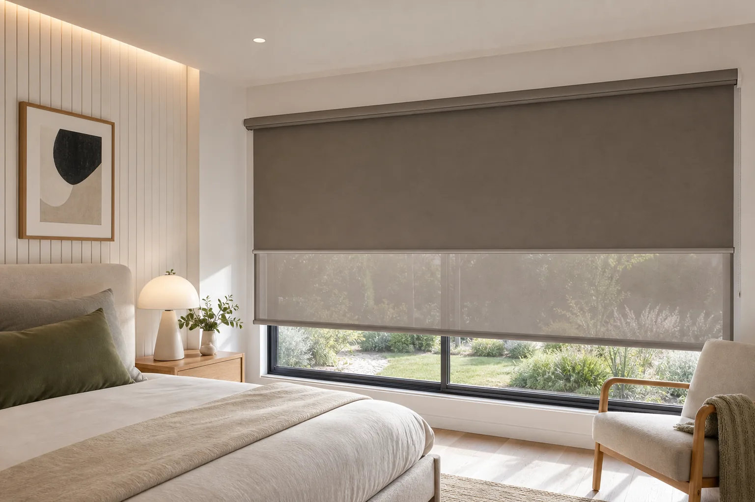 Double roller blinds combining blockout and light-filtering layers