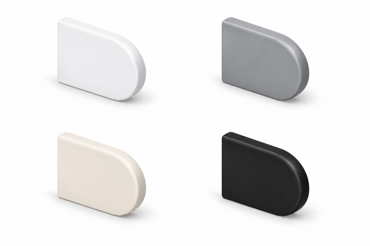 Single roller bracket covers: White and Grey above, Ivory and Black below