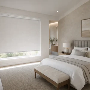 My Direct Blinds blockout roller blinds installed in a bedroom