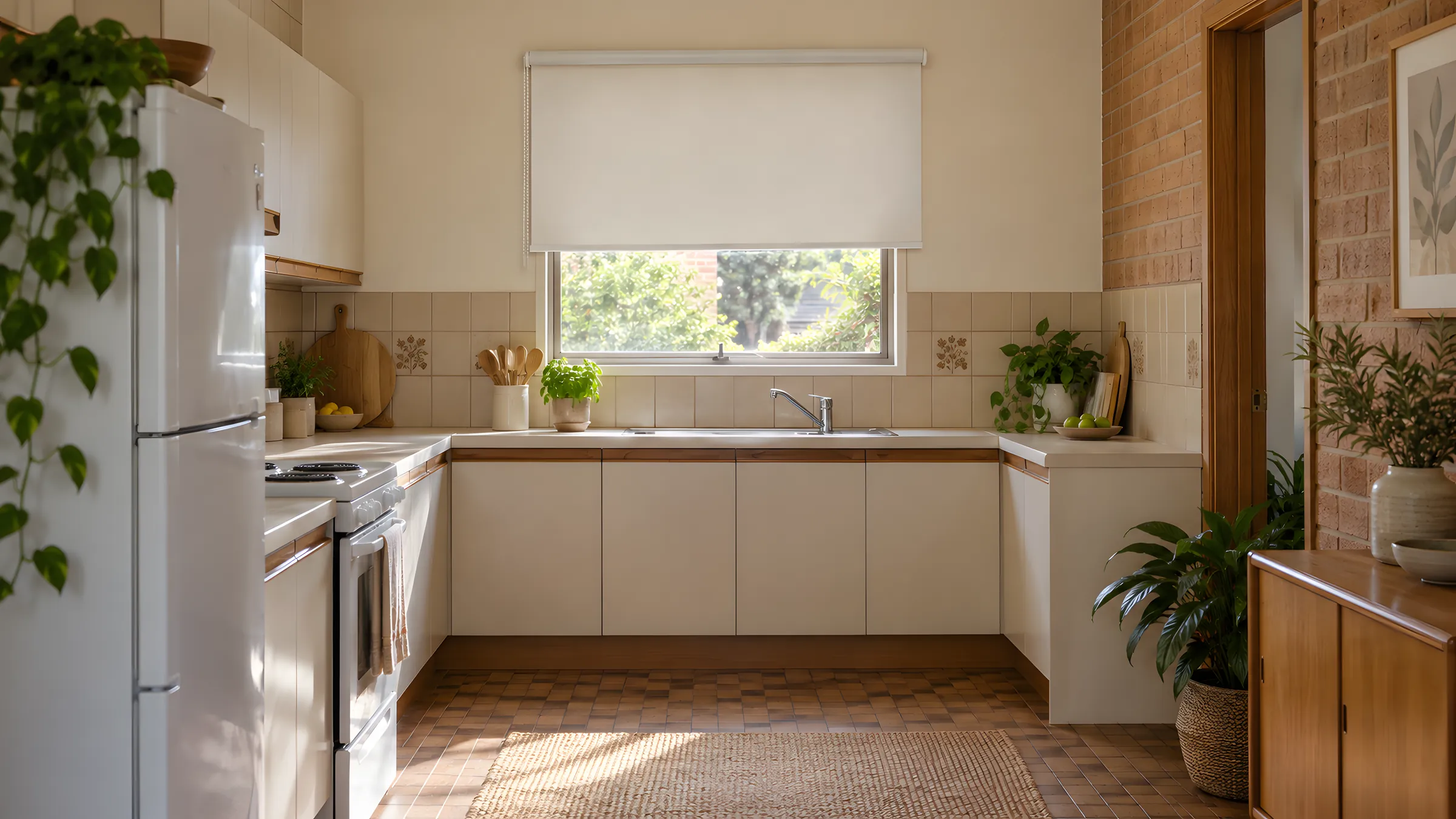 Face-fit Light Filter roller blind on a small window above a kitchen sink